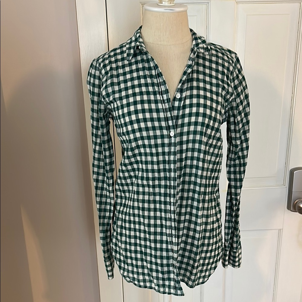 J.Crew Green Checkered Women's Button Up Top